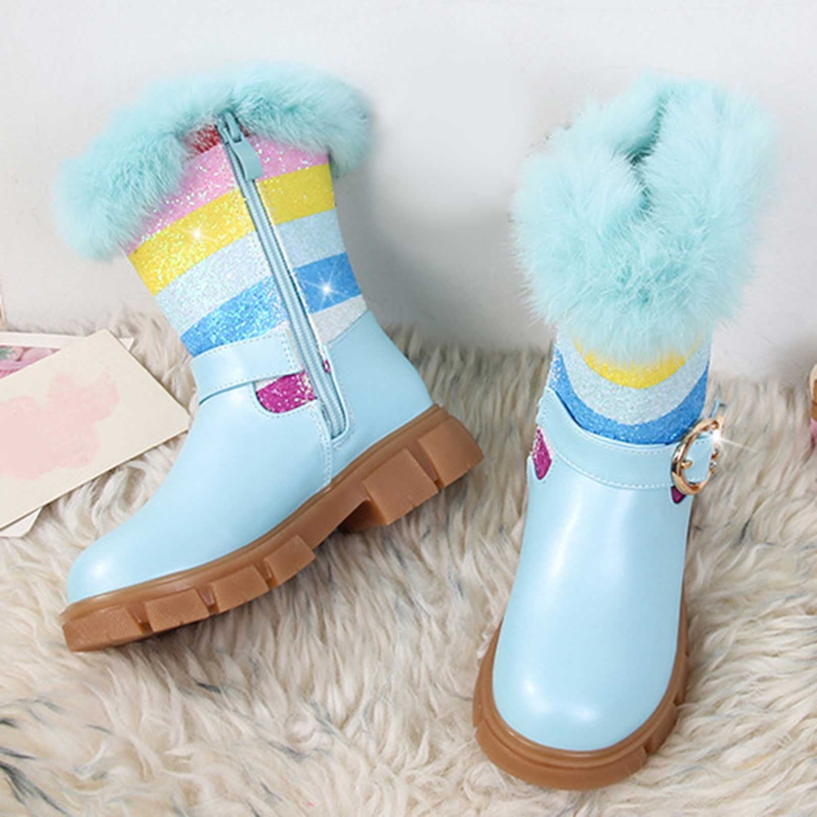 Unicorn Girls Sparkly Ankle Boots PEASKJP Kids Boots Comfy Cute
