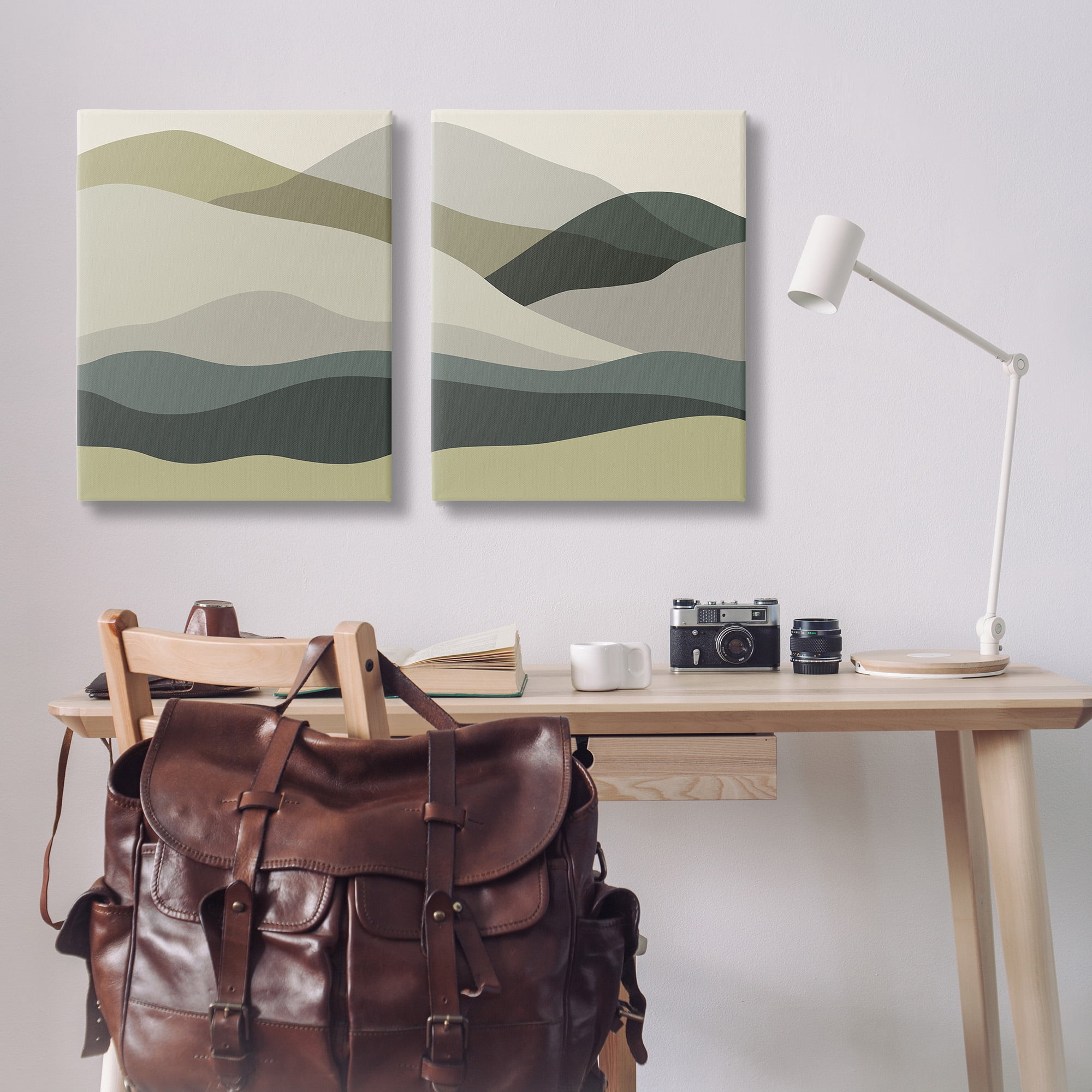 Stupell Industries Modern Green Mountains Landscape Painting Gallery Wrapped Canvas Art Print Wall Art, 24 x 30, Set of 2