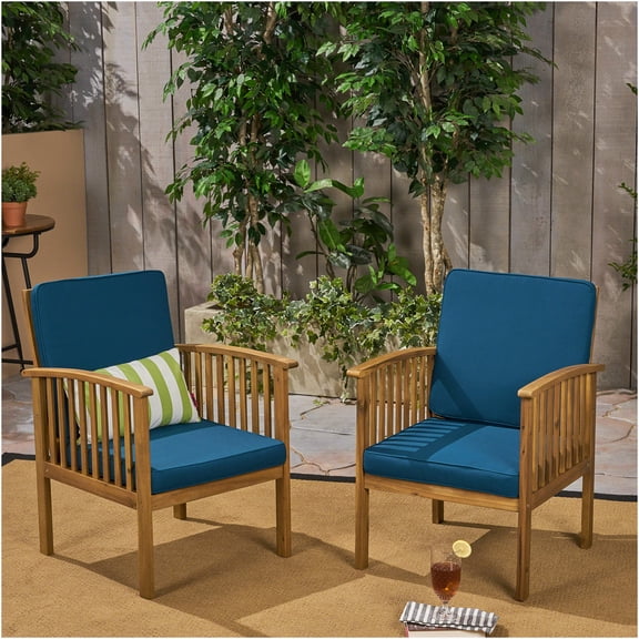 JERFIT 2-Pack Outdoor Club Chairs, Acacia Wood Patio Lounge Chairs with Waterproof Cushions for Garden, Poolside, Porch