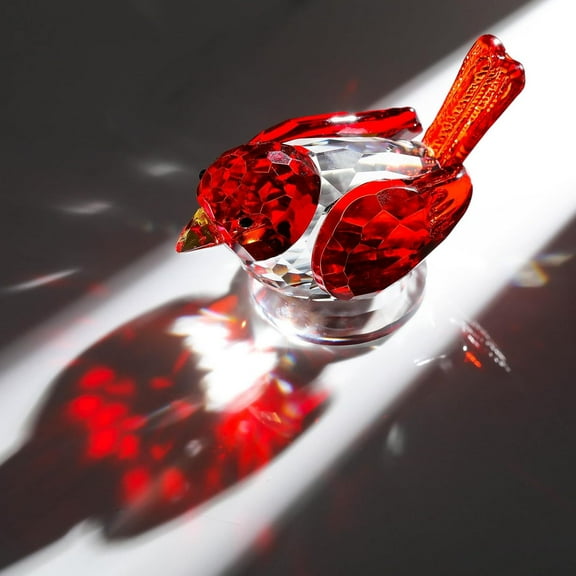 Glass Bird Figurine Handmade Glass Crystal Paper Weight Christmas Birthday Gift Home Table Ornament Decor，Red