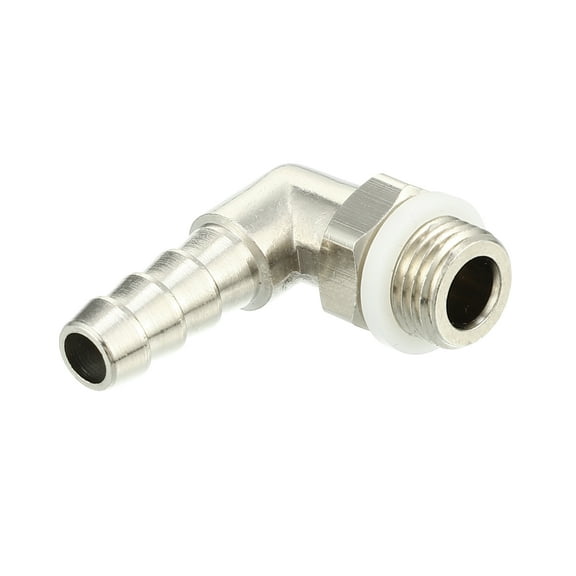 Universal Car 90 Degree Brass Fitting Hose Adapter 6mm 1/4" Barb to Male Metric M10x1 Silver Tone