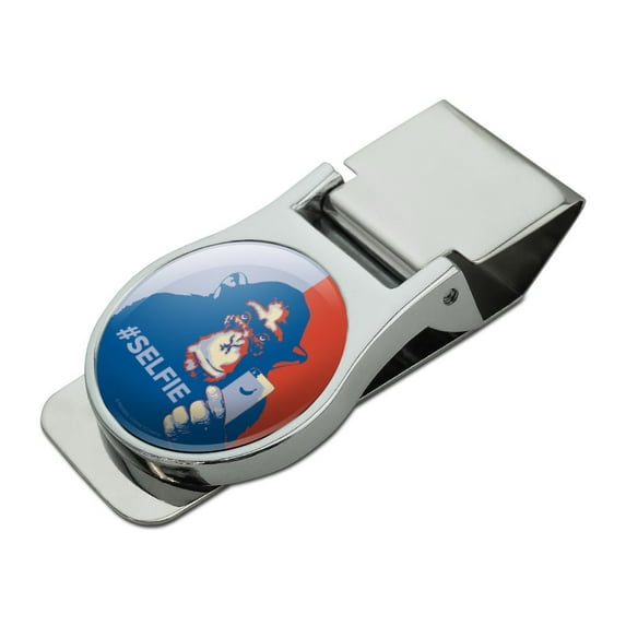 Monkey Chimp Hashtag Selfie #Selfie Satin Chrome Plated Metal Money Clip
