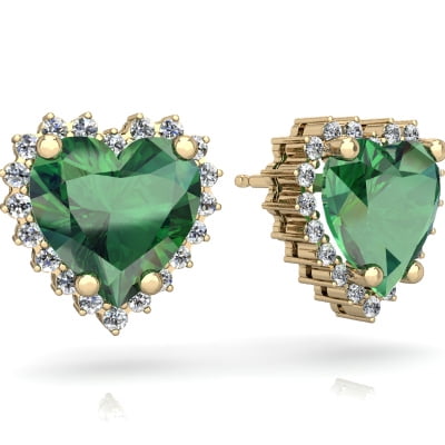 Lab Emerald Halo Heart Earrings In 14k Yellow Gold Lab Emerald Halo Heart Earrings In 14k Yellow Gold