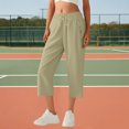 thumbnail image 3 of WQQZJJ Plus Size Women's Capri Pants, Solid Color Casual Straight Leg Pants, Drawstring Elastic Waist Comfortable Outdoor Workout 7/10 Pants, 3 of 7
