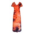 thumbnail image 4 of Puntoco Vestido De Manga Corta Con Cuello En V, Vestido Largo Hasta El Suelo De Verano Para Mujer, Vestido Largo Informal Suelto Con Bolsillos, Abertura De Manga Corta, Naranja S, 4 of 5