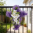 thumbnail image 1 of Corona de Malla Morada de Pascua para Decoración de Puertas Delanteras y Patios, Simulación de Flores, Círculos de Enredaderas., 1 of 7