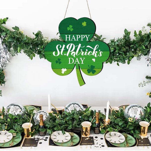 Decoraciones para puertas del Día de San Patricio. Tréboles decorativos para el Día de San Patricio. Placas de madera. Tréboles colgantes para puertas de entrada y paredes.