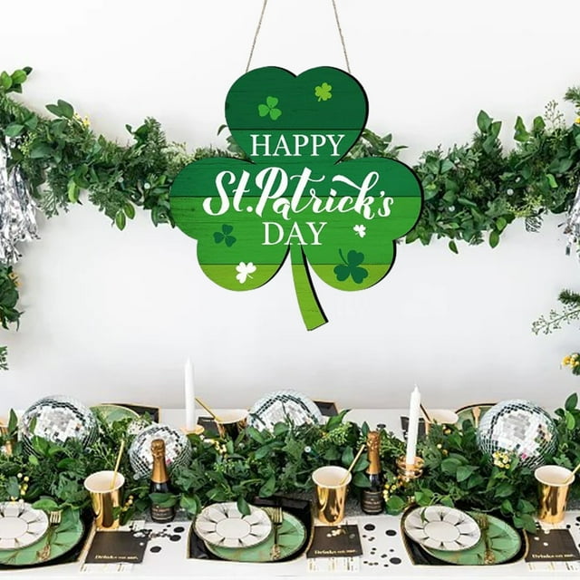 Fiudx Letrero para Puerta Del Día de San Patricio, Tréboles de La Suerte de Madera, Adorno Colgante Duradero, Decoración de Pared para Puerta de Entrada, Versátil para Casa, Oficina, Restaurante, Tam