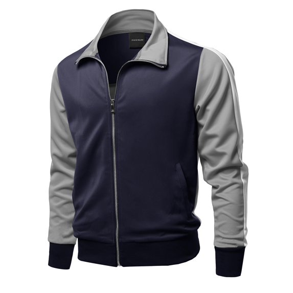 FashionOutfit Men's Casual Shoulder Panel Color Block Zip-Up Track Jacket