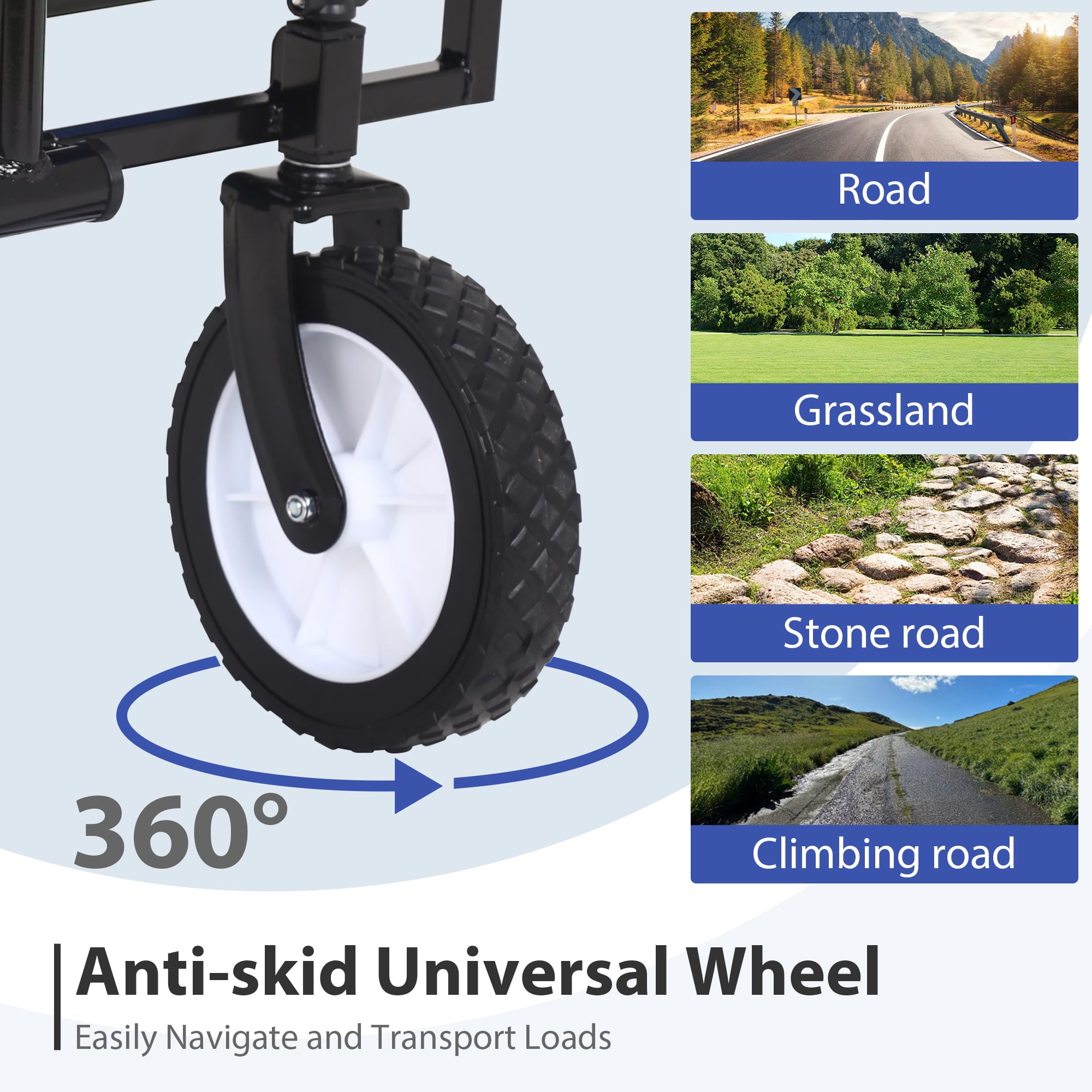 YRLLENSDAN Folding Wagons and Carts, Collapsible Wagon, Grocery Wagon with Wheels, Portable Wagon Outdoor, All-Terrain Utility Wagon for Camping Beach Sports, 200lb Heavy Duty Wagon, Blue