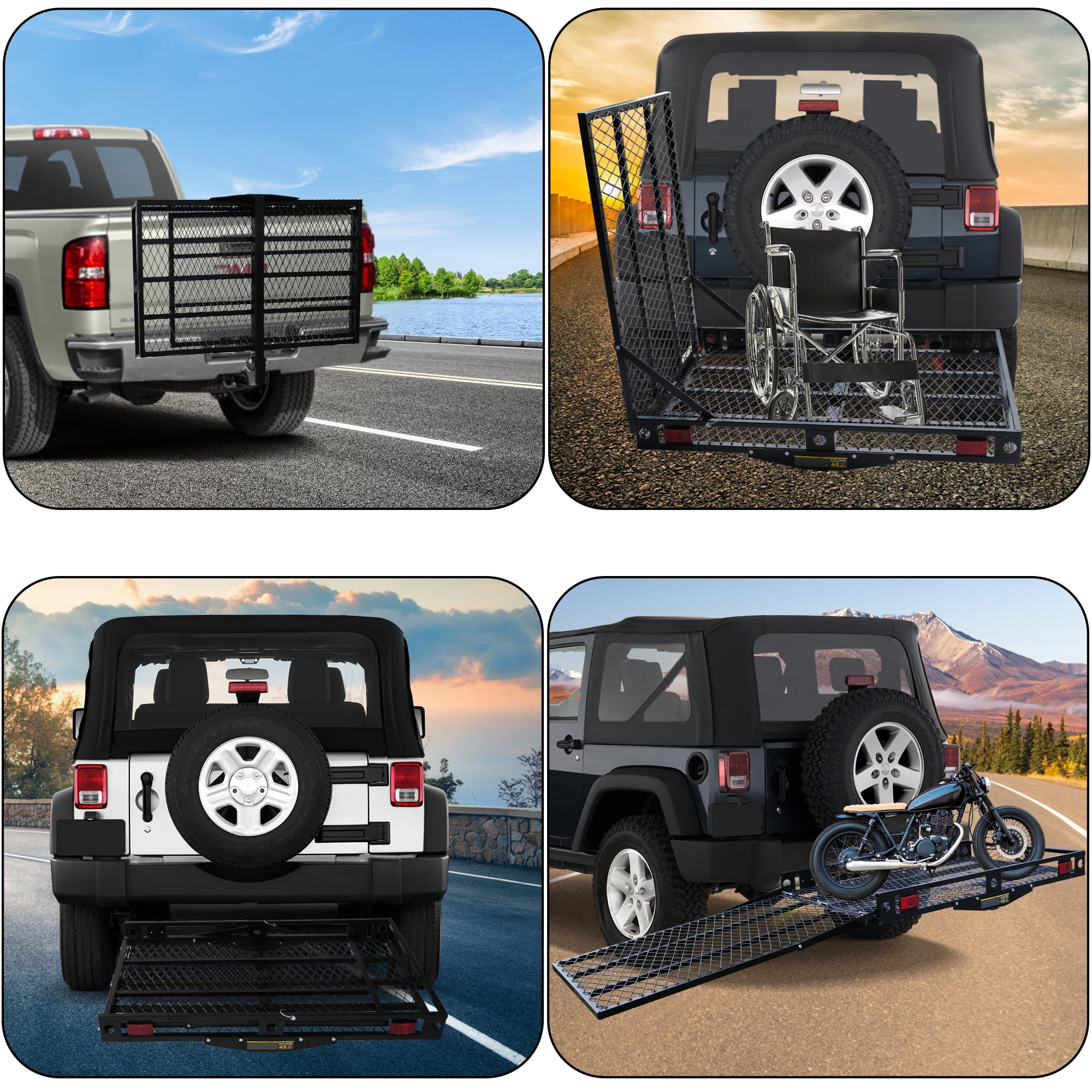 Free Shipping Trailer Hitch Cargo Carrier Utility Basket With 42 Folding Wheelchair Ramp for Wheelchair Scooter Lawn Mower Snow Blower Hauler Fits 2 Trailer Mounted Hitches Black Walmart Walmart.c...