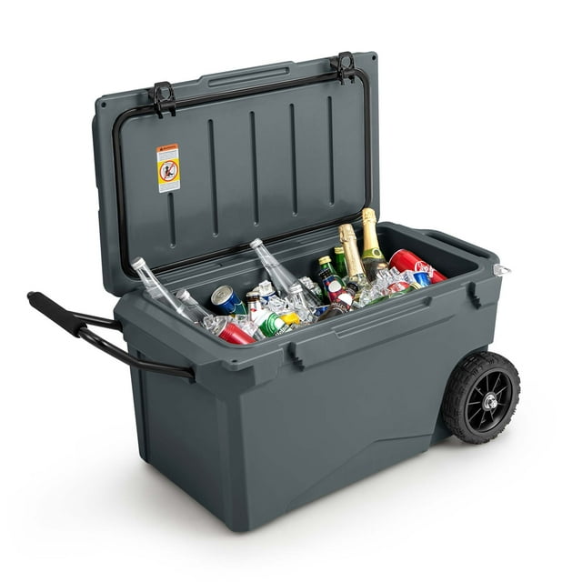 Costwasy 75 Qt Portable Cooler Roto Molded Ice Chest Insulated 5-7 Days with wheels Handle Charcoal