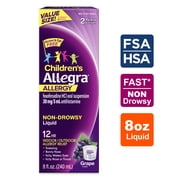 Allegra Children's 12-Hour Allergy Relief Liquid, Non-Drowsy Indoor and Outdoor Allergy Medicine, 30 mg Fexofenadine HCI Antihistamine For Kids, Grape Flavor, 4 oz