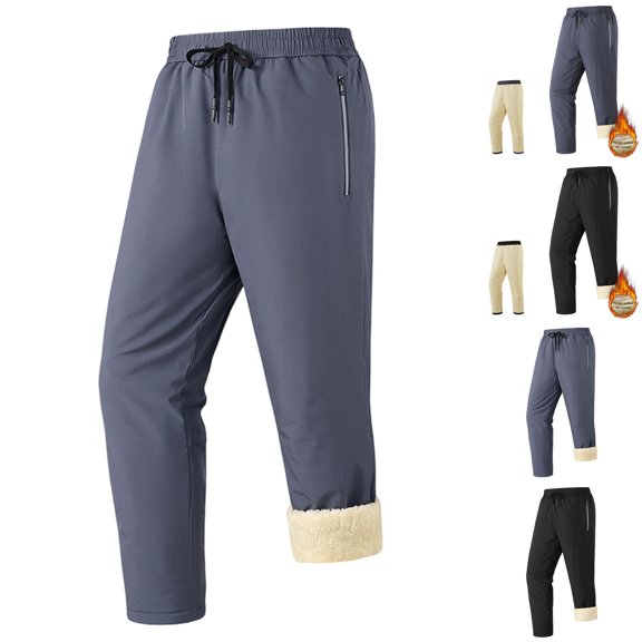 FRSASU Mens Winter Warm Sherpa Lined Active thermal Jogger Fleece Sweatpants Pant Gray