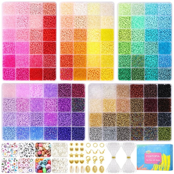 Beads for Jewelry Making, Funtopia 120 Colors 44000  Pcs Friendship Bracelet Making Glass Seed Beads, Tiny Beads Set for Bracelets Making, DIY, Art and Craft Kit, Gift for Women, 3mm