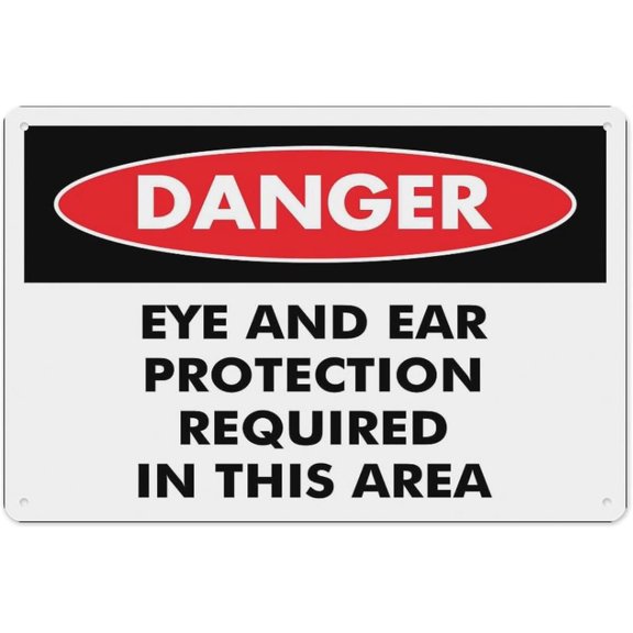 Danger Eye And Ear Protection Required In This Area Sign 8"x12" - Aluminum Tin Warning for Home Outdoor Garden, Durable PPE Decor for Industrial Area