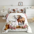 thumbnail image 2 of Erosebridal Animal Horse Bedding Twin Comforter Set,Western Cowgirl Down Comforter,Pink Flower Bedding Sets Twin with Comforter,Lightweight Female Bedroom Decor,Reversible,2-Piece, 2 of 8