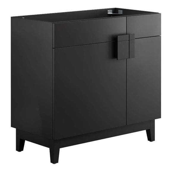 Pemberly Row 36" Wood Bathroom Vanity Cabinet with Tapered Legs in Black