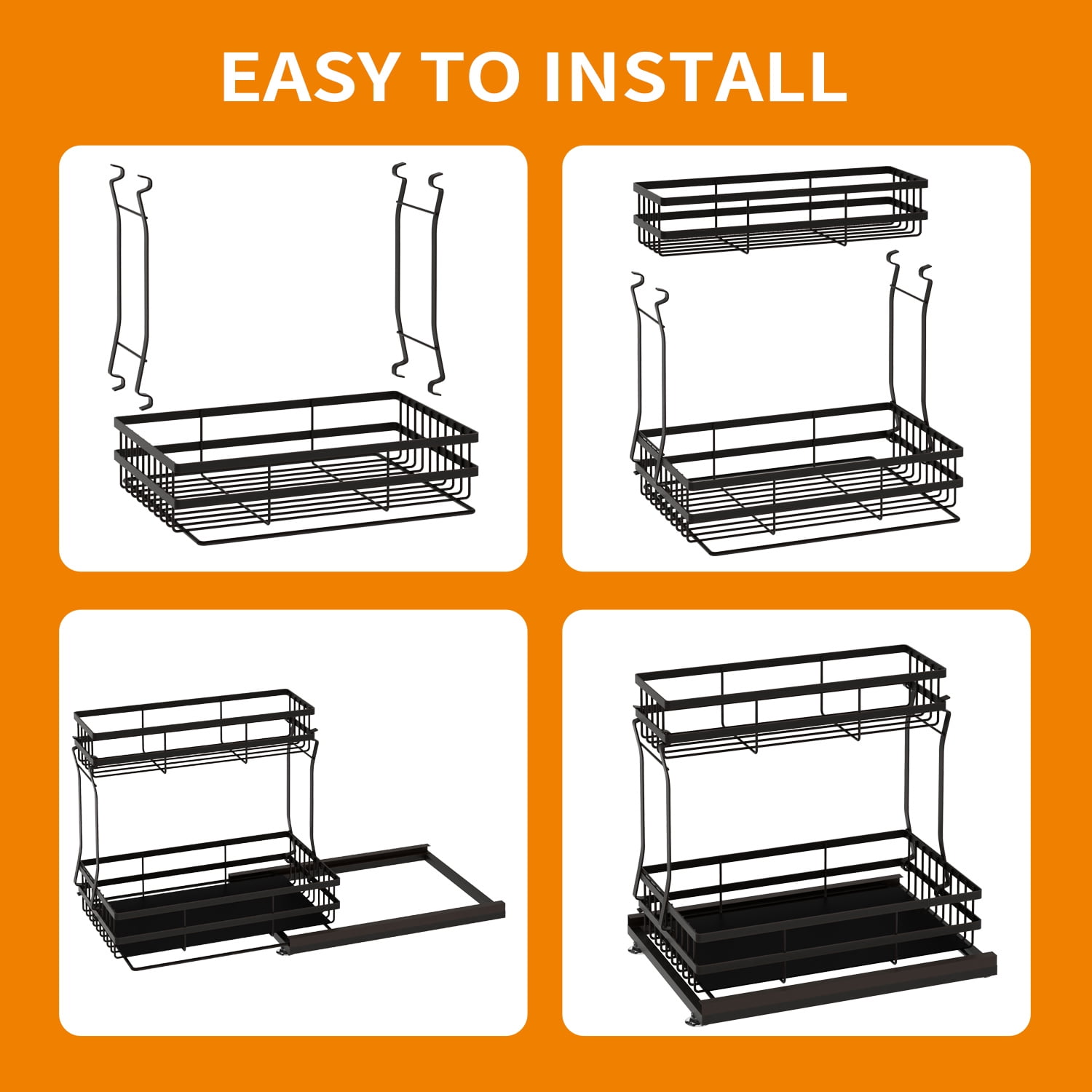 LENLN 2-Tier Under Sink Organizer, Sliding Pull-Out Storage Rack for Kitchen Plumbing, Kitchen Under Sink Storage for Narrow Space Easy Access Sliding Storage Drawer