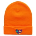 thumbnail image 5 of Mardi Heart Embroidered 12 Inch Long Knitted Beanie - Orange OSFM, 5 of 5