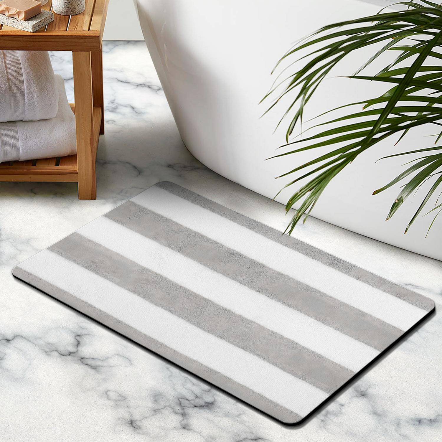Premium Striped Microfiber Bathroom Rugs 20x32 in - Extra Thick, Super Absorbent Bath Mat, Anti-Slip for Safety, Machine Washable for Tub and Shower