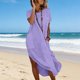 thumbnail image 2 of Vestido de Verano Casual de Mujer, Mezcla de Lino Cuello Redondo sin Mangas Botón Cambio Delantero, 2 of 9