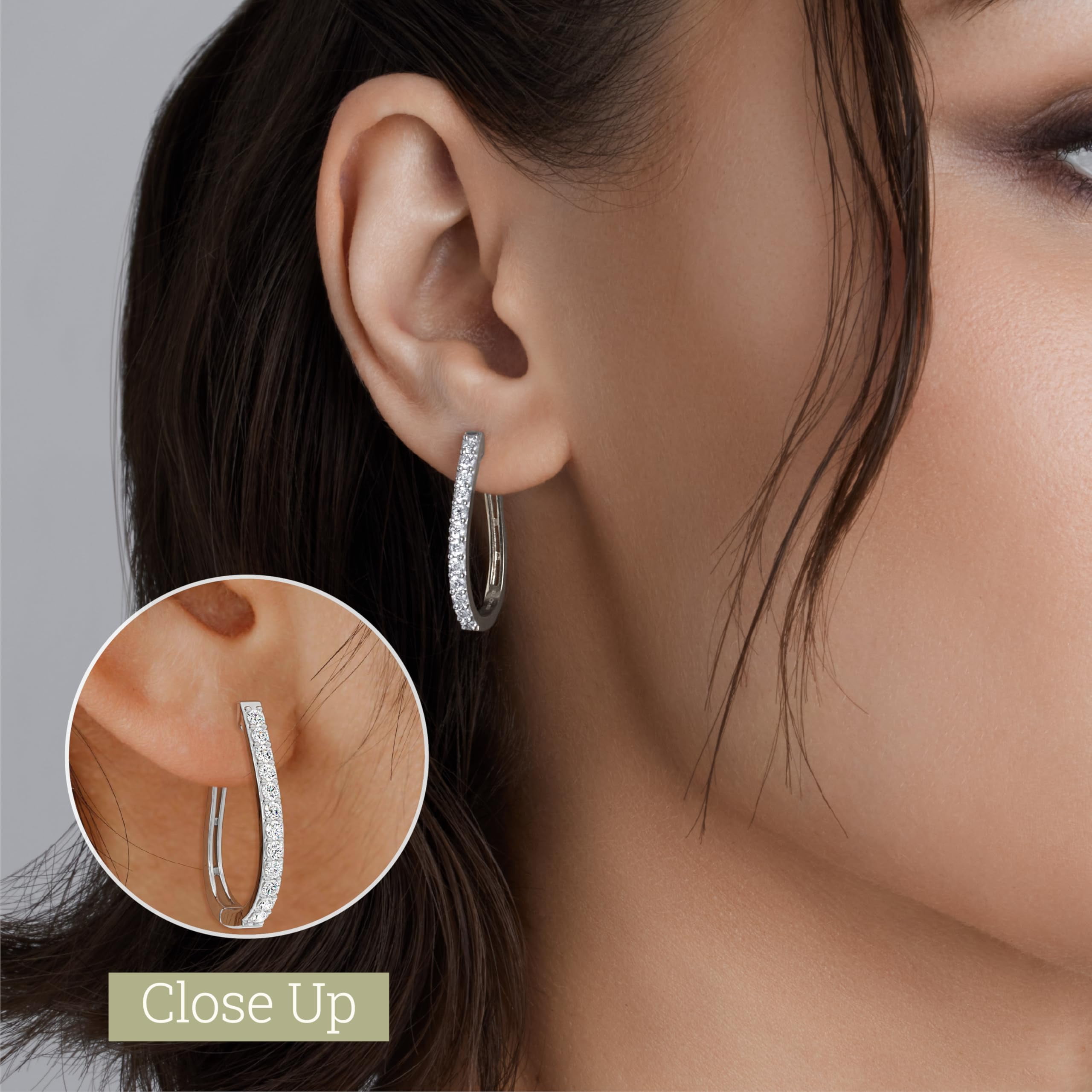Gilded 1 Carat Total Weight Lab-Grown Diamond U-Shaped Hoop Earrings for Women in 925 Sterling Silver | Hypoallergenic Fine Jewelry | Latch Back Closure | SI1 Clarity, F Color