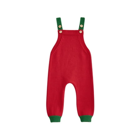 

Suealasg Baby Boy Girl Christmas Jumpsuit Sleeveless Contrast Colors Print Romper Overalls 3M 6M 12M 18M Infant Boy Christmas Knit Playsuit