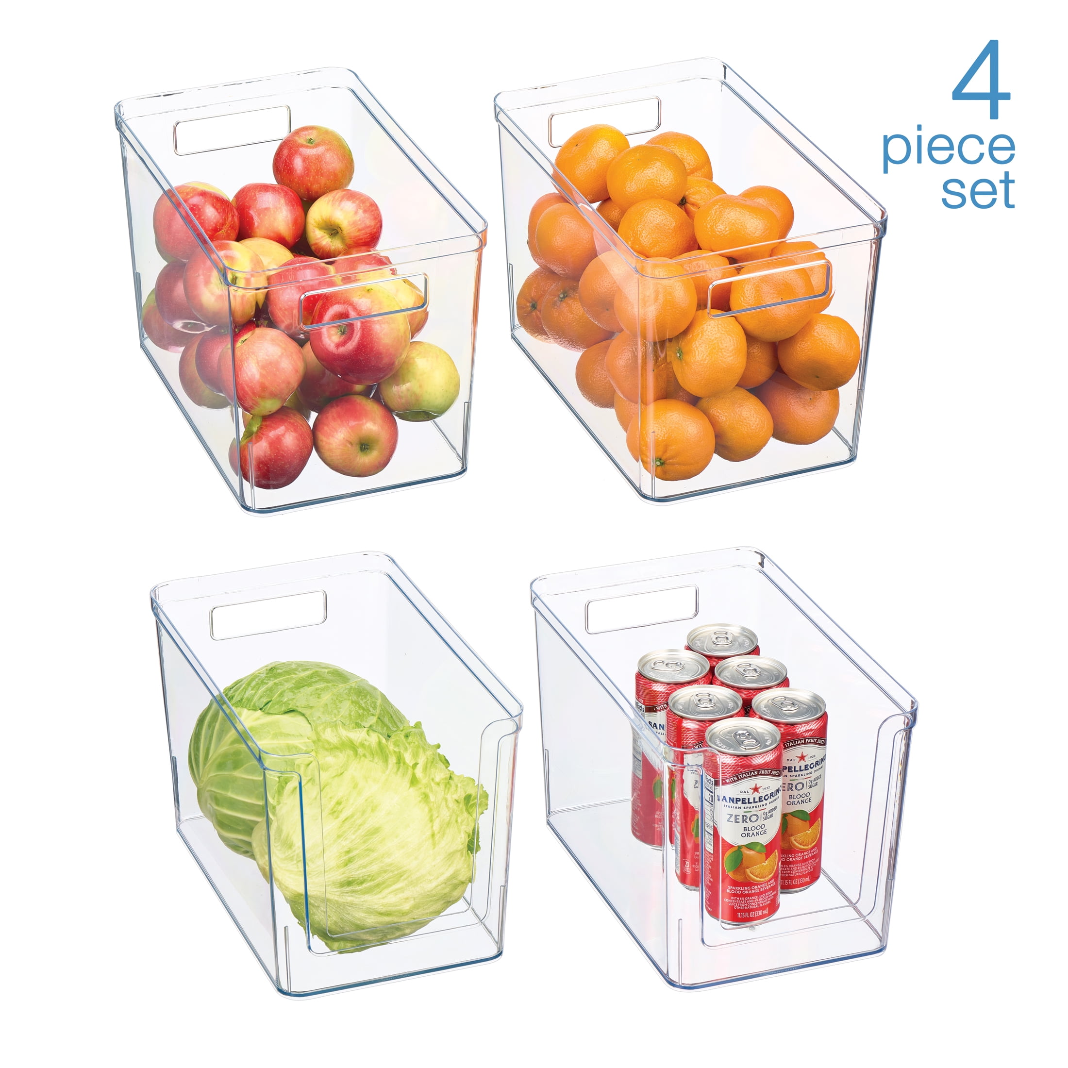 Mainstays 4-Piece Clear Plastic Pantry Storage Bin Organizer Set, Kitchen Cabinet, Fridge, Shelf and Countertop Storage Containers for Pantry Organization