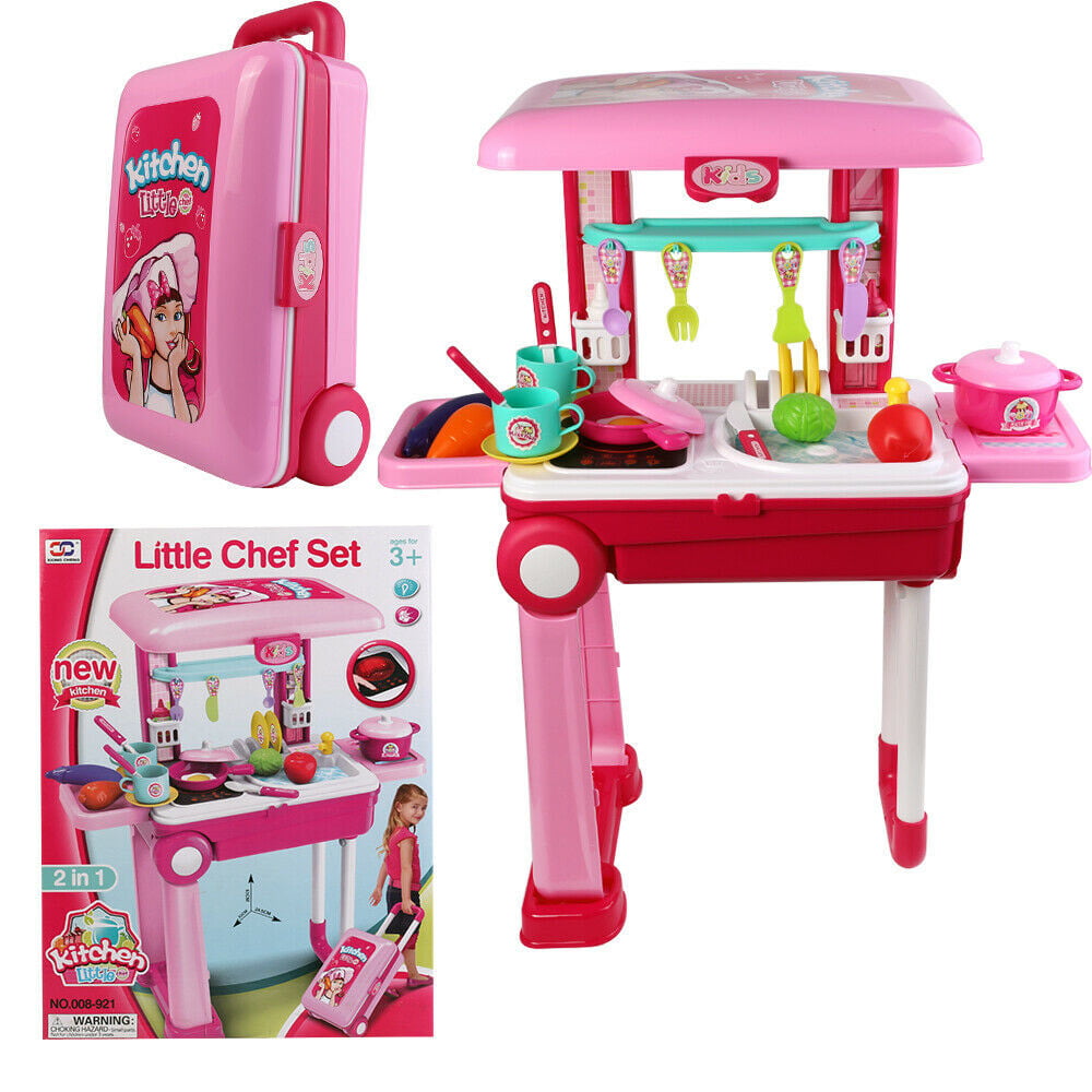 2 in 1 Kids Cooking Pretend Play Set Toy Kitchen Plastic Kitchen Little Bag Set 
