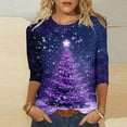 thumbnail image 2 of 3/4 Sleeve Womens Tops Plus Size Christmas Outfits Xmas Tree Printed Graphice Ttee Shirt Crew Neck Holiday Tshirts (5XL, Purple), 2 of 5