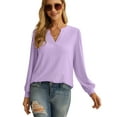 thumbnail image 2 of JWD Women's Casual V-neck Shirt Office Long Sleeve Bubble Cuff Four Seasons Top Purple Medium, 2 of 6