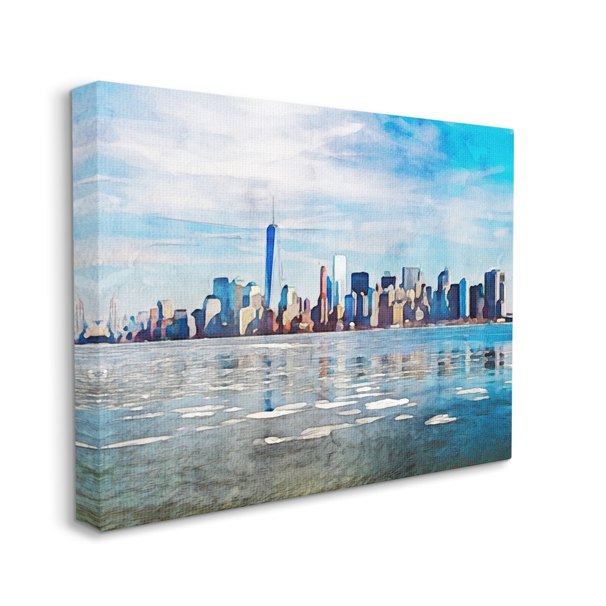 Stupell Distant New York City Skyline Buildings Travel & Places Painting Gallery Wrapped Canvas Print Wall Art