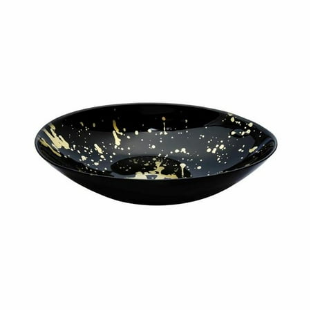 

12.5 in. Black Oval Shaped Bowl with Splashy Gold Design