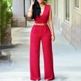 thumbnail image 2 of LMOIPLI Women's Long Pants Rompers Dressy Jumpsuits V Neck Wide Leg 2024 Sleeveless for Women Red,M, 2 of 5