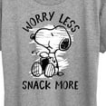 thumbnail image 3 of Peanuts - Worry Less Snack More Snoopy - Women's Short Sleeve Graphic T-Shirt, 3 of 6