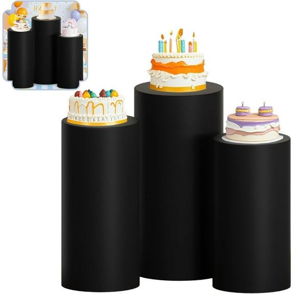 ABPETE Cylinder Pedestal Covers Set of 3 Black Cylinder Stands for Party Covers Spandex Pedestal Cover Cylinders Liner for Parties Cake Plinth Stand Fabric for Prom Birthday Baby Shower Decoration
