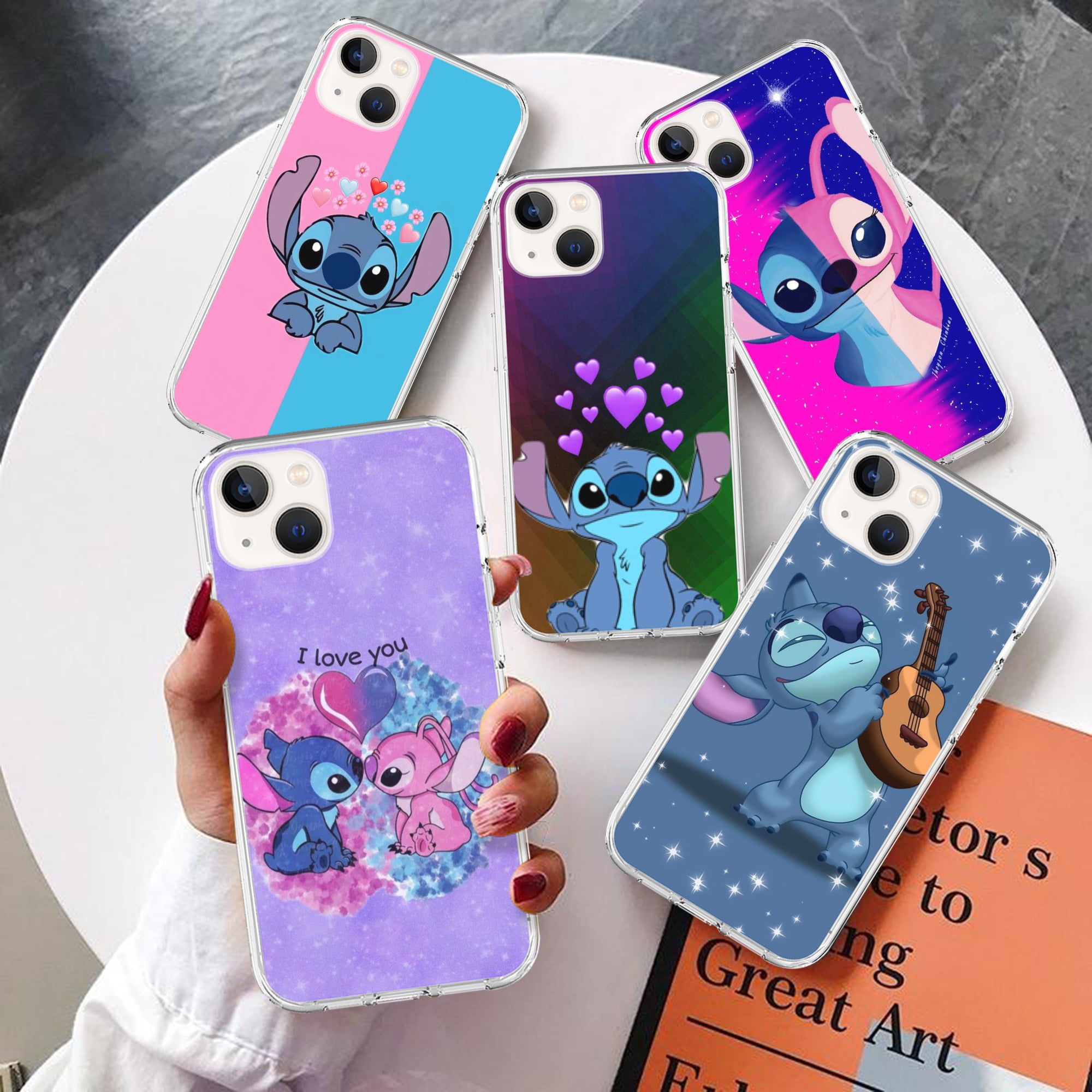 2 Pack Cartoon Phone Case for iPhone 13 mini Case 5.4,Cute Character Flower Kawaii  Stitch