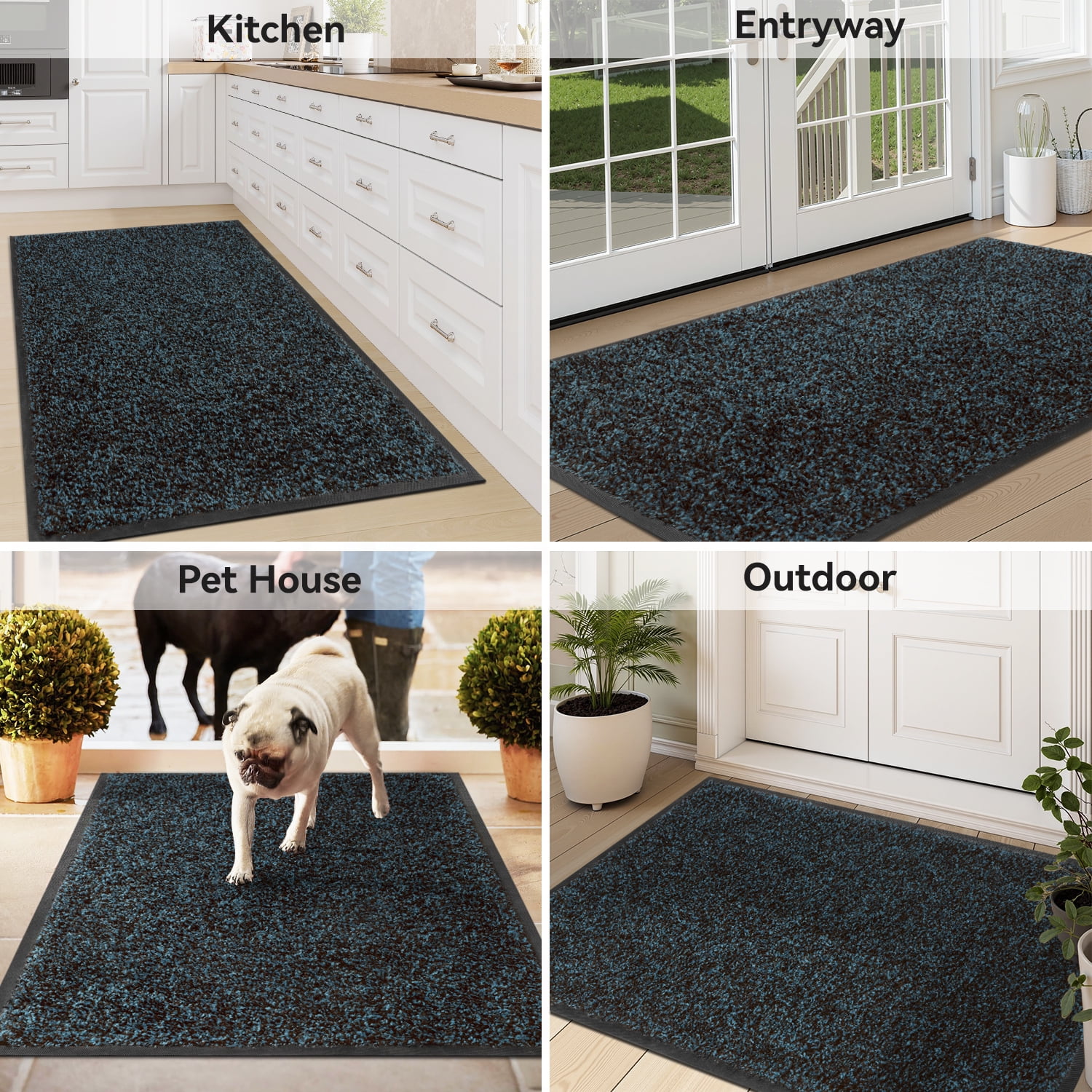 VUNATE 17" x 30" Dirt Trapper Indoor Door mat Non Slip Front Door Mats Absorbent Rubber Entrance Rug Durable Heavy Duty Outdoor Mats Washable Welcome Mats for Outside Blue