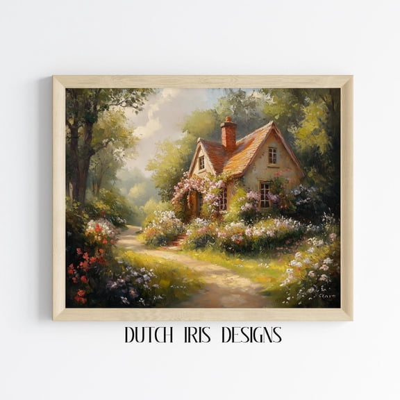 Charming Summer Cottage, Rustic Landscape Art, Wall Decor, Vintage Flower Garden Scene, Cottagecore 401 Home Decor #1476, Unframed Poster Size 8x12
