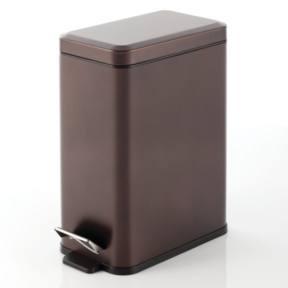 mDesign Slim Metal 2.6 Gallon Step Trash Can with Lid and Liner Bucket, Bronze