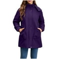 thumbnail image 2 of BADHUB Women's Waterproof Windbreaker 2025 Mid-Long Outdoor Hooded Raincoat Loose Windproof Hiking Trench Jacket Purple 2XL, 2 of 9