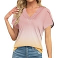 thumbnail image 1 of Women's Loose V-Neck Gradient Print Short Sleeve Tops ,Pink-A L, 1 of 6
