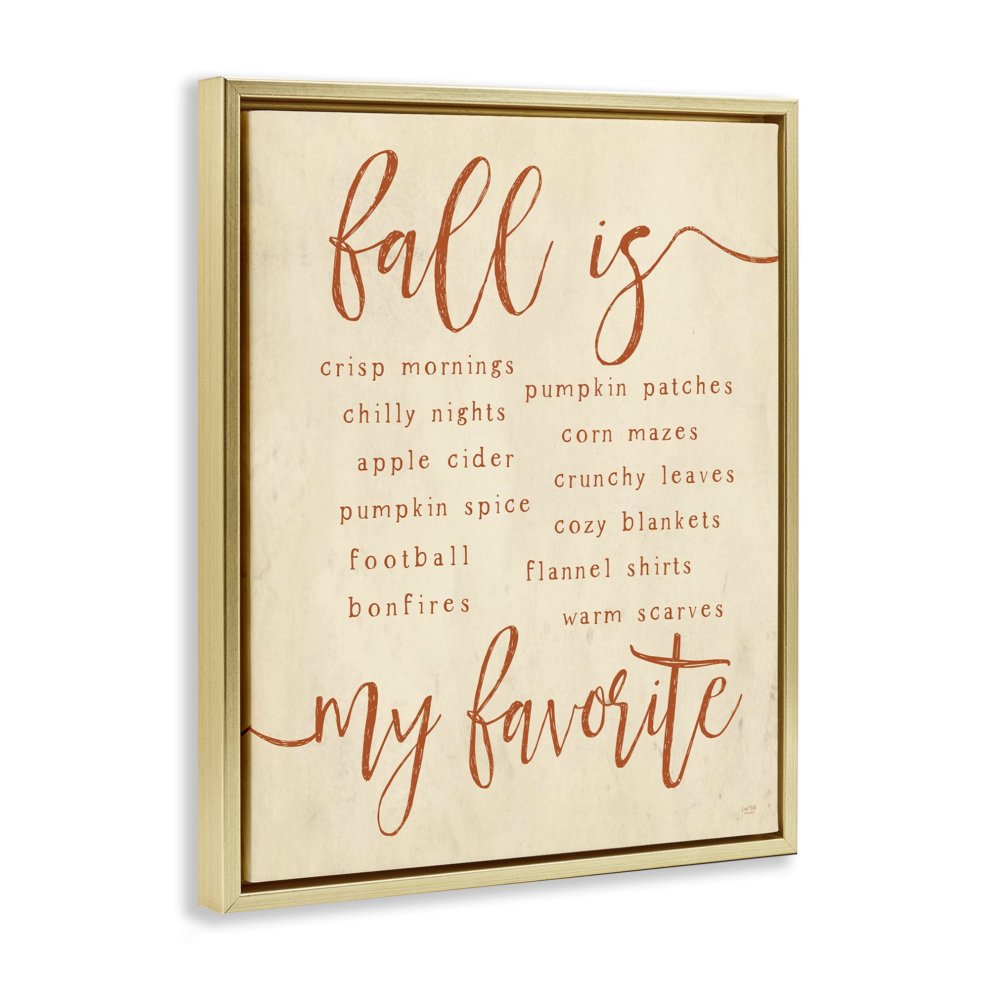 Stupell Industries Favorite Fall Activities Text & Numbers Painting Gold Floater Framed Canvas Art Print Wall Art, 25 x 31