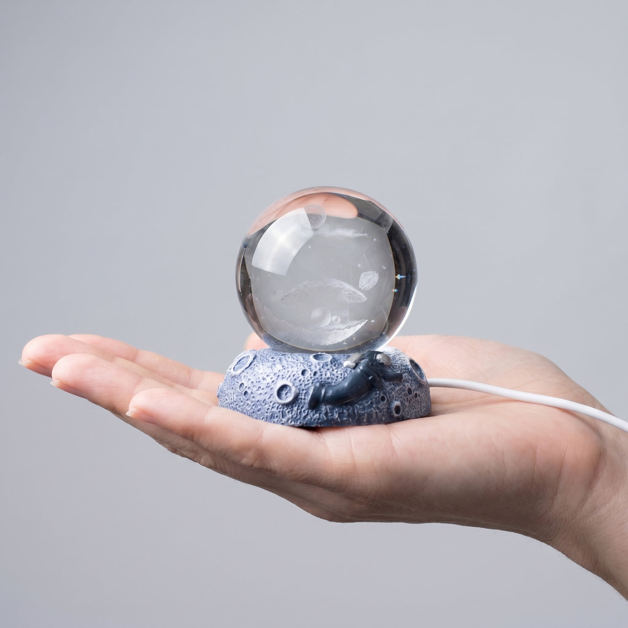Unique Bargains Glowing Crystal Ball Figurine 3D Glass Ornament with LED Light Base Blue Style F 2.4"x2.4"x3.1"