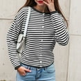 thumbnail image 4 of idosla Womens Striped Cardigan Casual Long Sleeve Open Front Button Down Loose Knit Lightweight Fall Sweaters (Black, M), 4 of 5