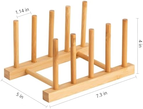 Bamboo Dish Plate Bowl Cup Book Pot Lid Cutting Board Drying Rack Stand Drainer Storage Holder Organizer Kitchen Cabinet（Keep Dry）