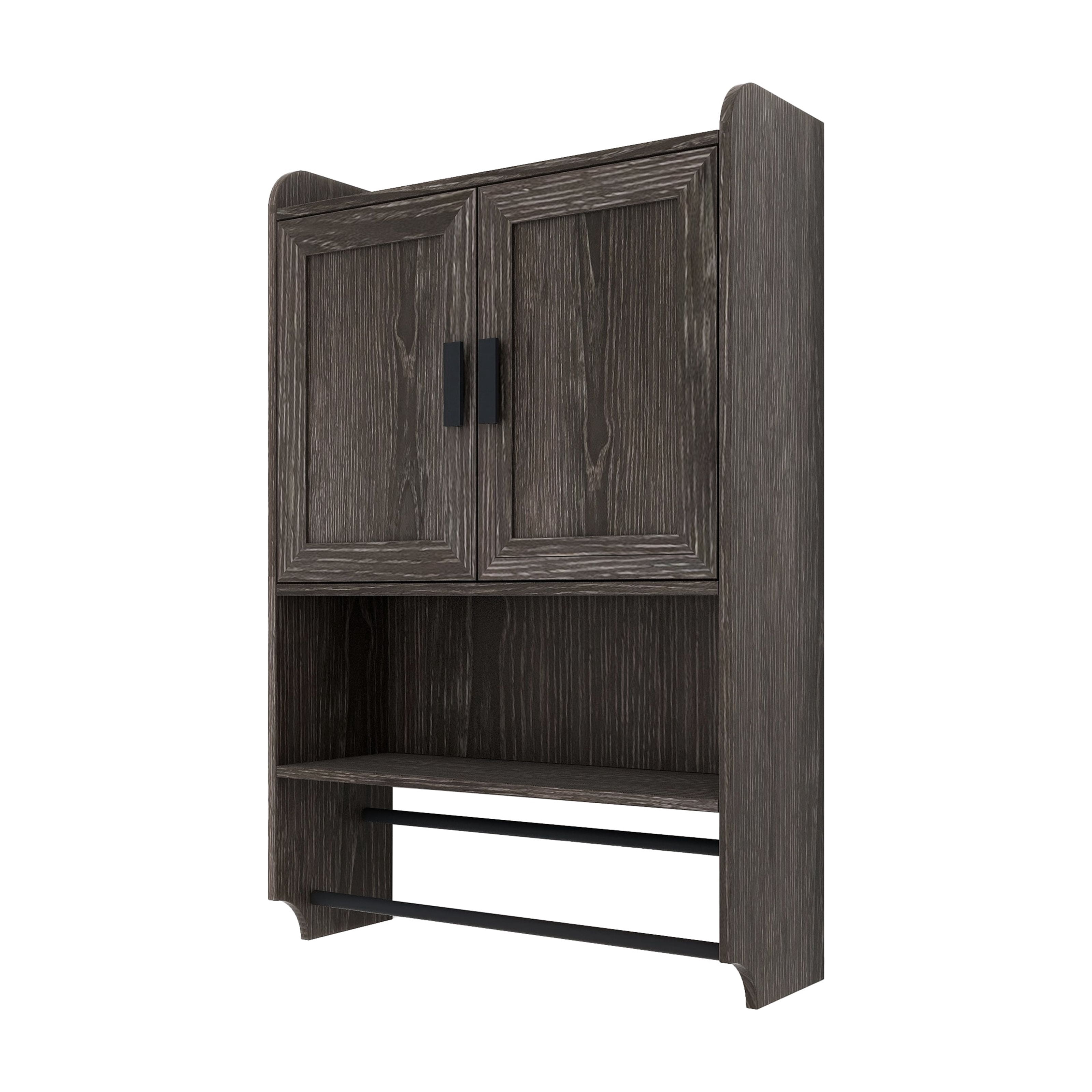 DWELL Dark Grey 22" Bathroom Wall Medicine Cabinet with Doors, Adjustable Shelf, Towel Bar, and Paper Holder