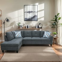 Hommoo Flannel L Shaped Sectional Couch and Sofa Set, Modern Living Room Furniture Set, Left Side, Dark Gray