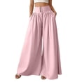 thumbnail image 3 of ibiyuan Petite Wide Leg Pants for Women Wide Leg Elastic Waist Palazzo Pants Women Loose Fit Work Trousers for Women Drawstring Women's Lounge Pants Cropped Spring Summer Vacation Outfits, 3 of 6